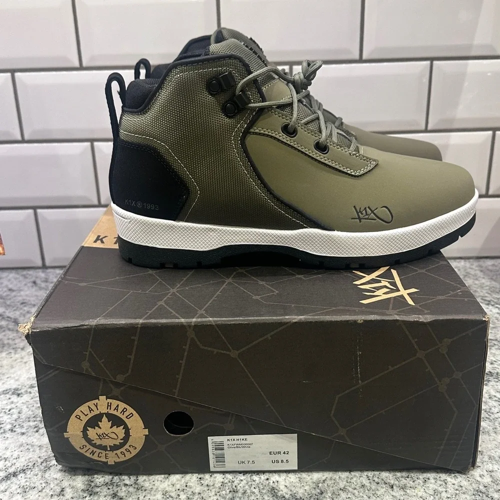 KTX Playhard Olive Black White Mid Top Hiking Boots Streetwear Men US 8.5 EUR 42